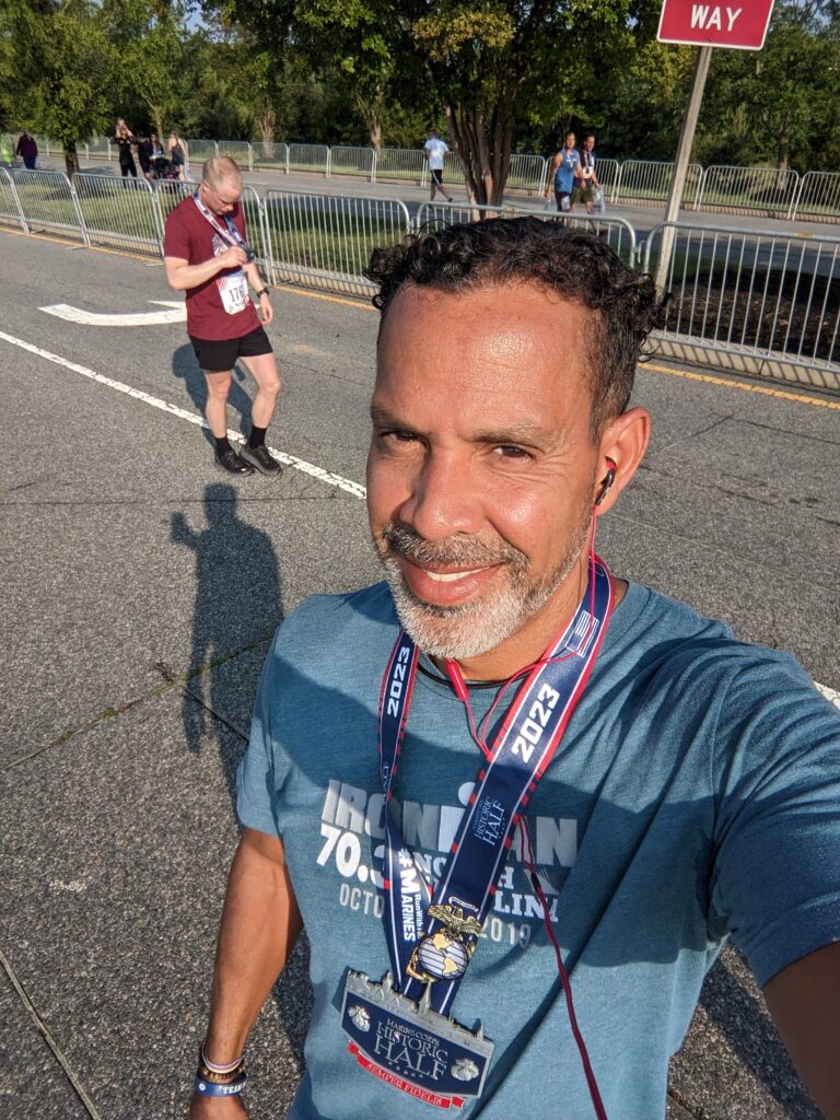 Scott Saffold completing the Marine Corps Historic Half Marathon